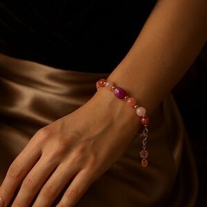 One-of-a-Kind Pink & Gold Gemstone Bracelet. Handmade, Elegant, Unique for her.